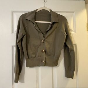 Olive Green Women's Cropped Cardigan